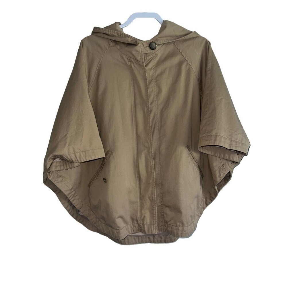 Garnett Hill Taupe Hooded Poncho Cape Short Sleeve Jacket Khaki Sz Small